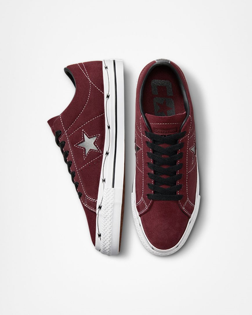 Tenis Skate Converse CONS One Star Pro Razor Wire Feminino Bordeaux Escuro Pretas Branco | PT M0507PT